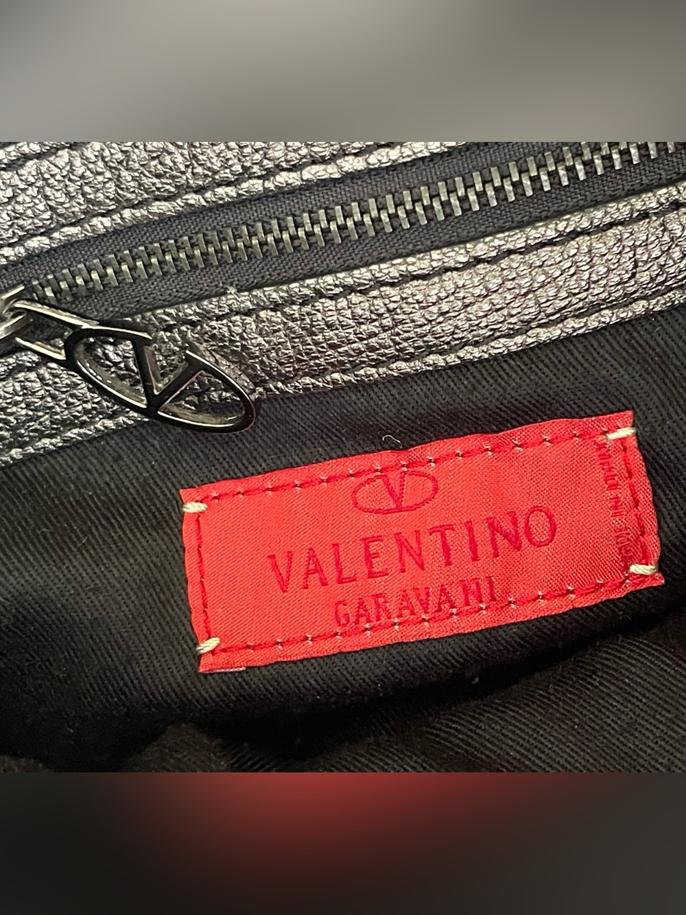 Valentino Garavani Metallic Pewter Pleated Tote with Black Handles - Picture 7 of 15